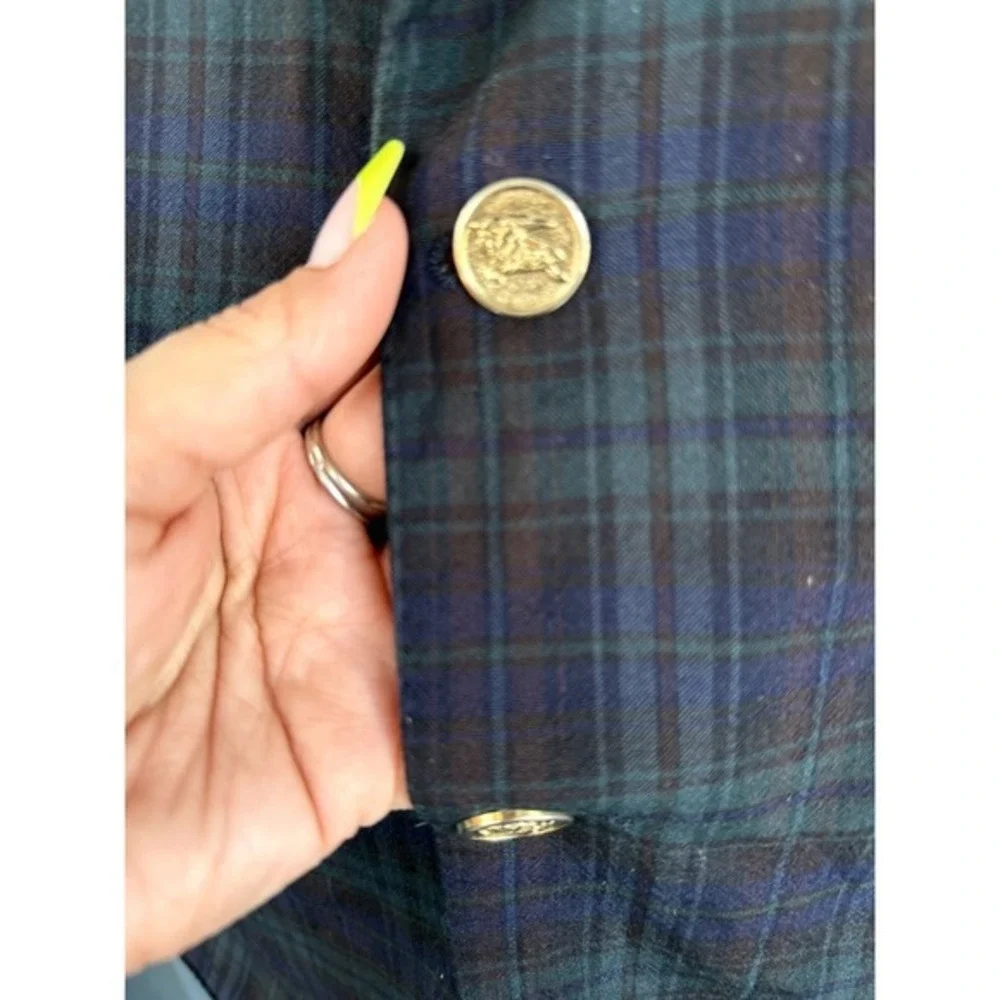 90s Vintage Burberrys Plaid Blazer Pure Wool Sport Coat Men's Blue green‎